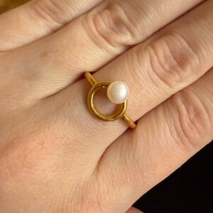 Madewell Hammered Circle Pearl Ring Size 7